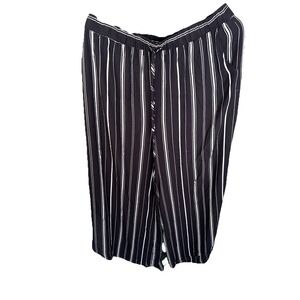 Loft Beach Women's Large Pull On Rayon Pants Black Stripe Flowy Drawstring